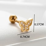 Gold color / 1 Piece Simple Series Classic Butterfly Copper  Gold Color Zircon Women's Stud Earrings 